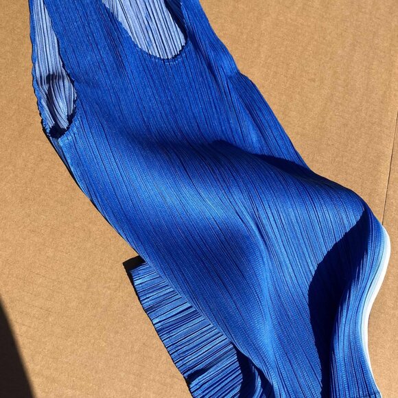 Vintage PLEATS PLEASE Issey Miyake Pleated Sleeveless Tank Shirt Top Blue Size M - Picture 5 of 8